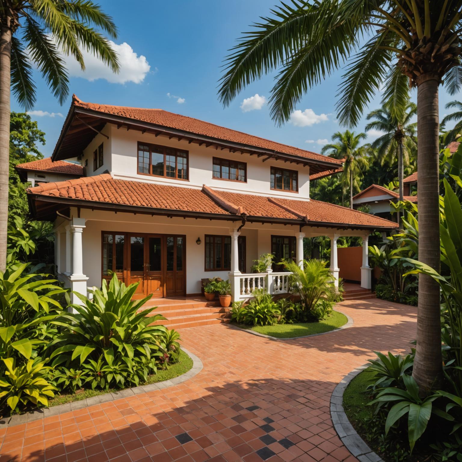 Restored multi-tier tropical home with terracotta roof