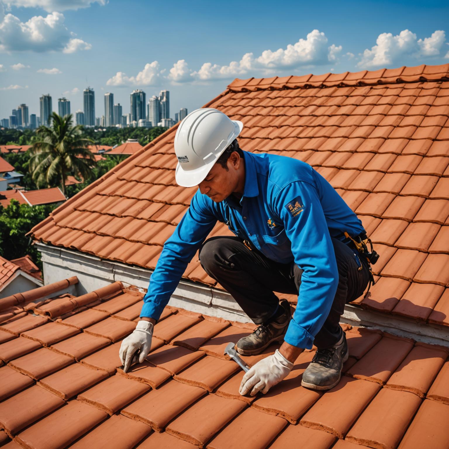 Novablox crew installing terracotta tiles on a Kuala Lumpur home